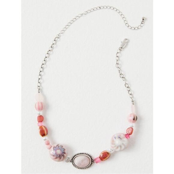 Free People Bohemian Chunky Agnes Choker Silver Pink Beach Boho NWT HTF Layering - Picture 3 of 14
